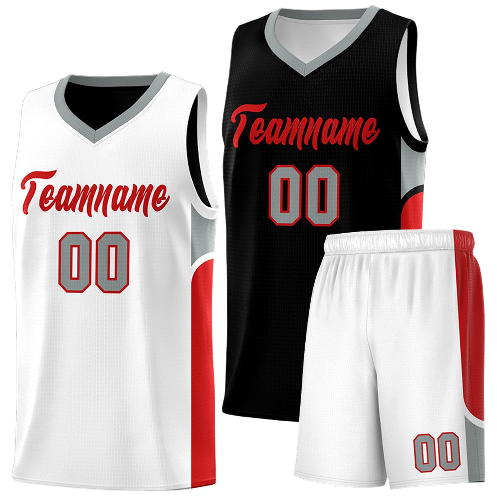 Custom Black White Side U-shaped Patttern Double Side Sports Uniform Basketball Jersey