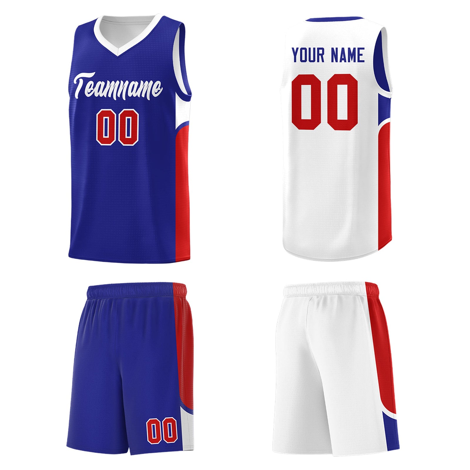 Custom Royal White Side U-shaped Patttern Double Side Sports Uniform Basketball Jersey