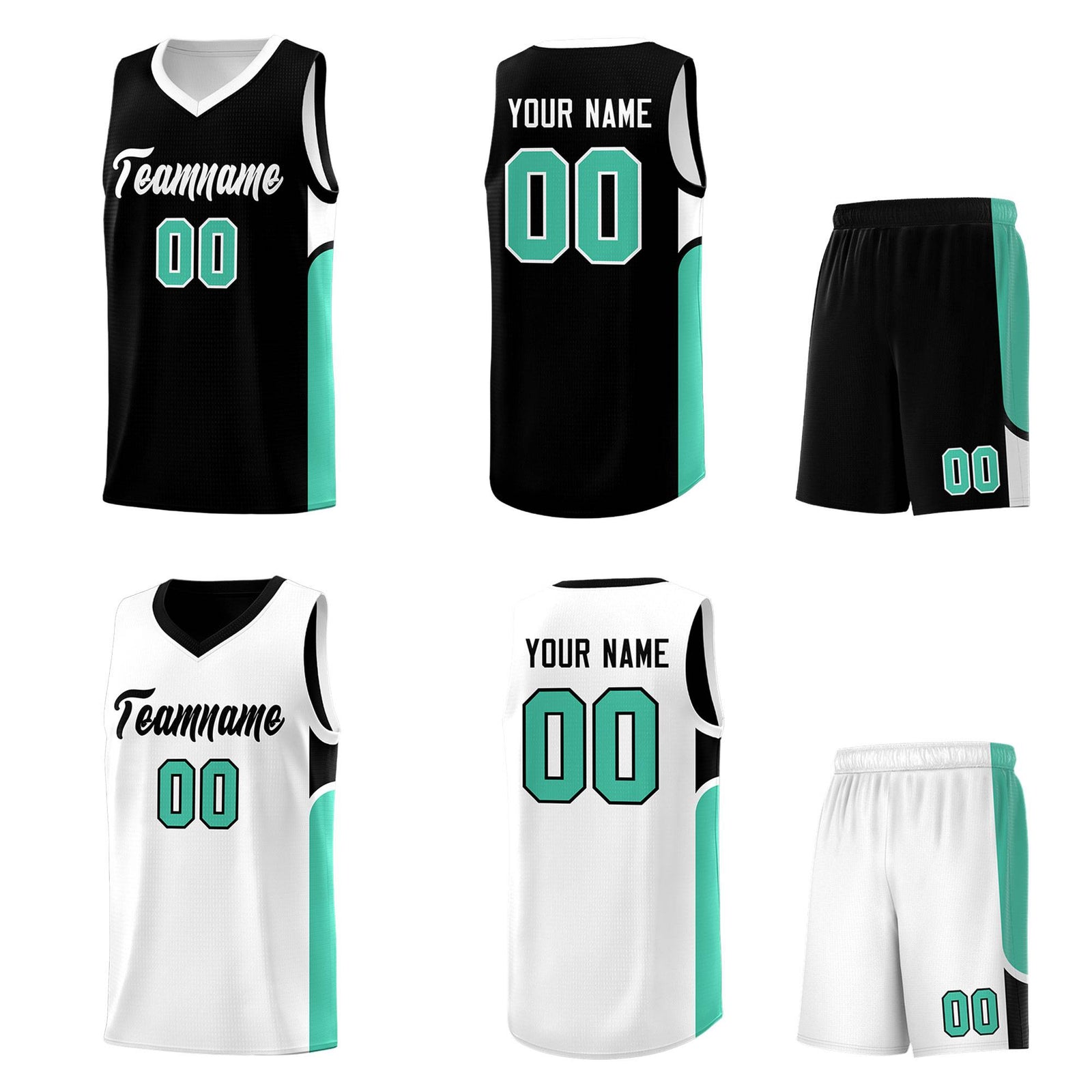 Custom Black White Side U-shaped Patttern Double Side Sports Uniform Basketball Jersey