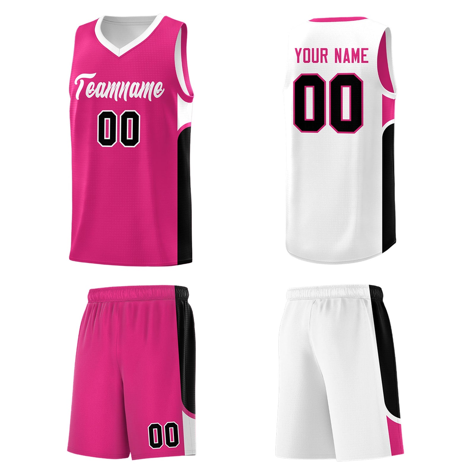 Custom Pink White Side U-shaped Patttern Double Side Sports Uniform Basketball Jersey