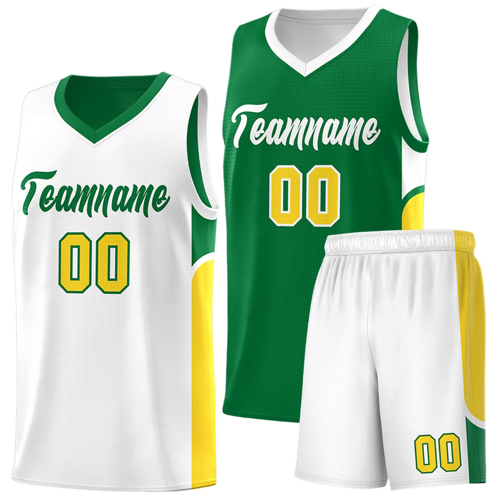Custom Kelly Green White Side U-shaped Patttern Double Side Sports Uniform Basketball Jersey