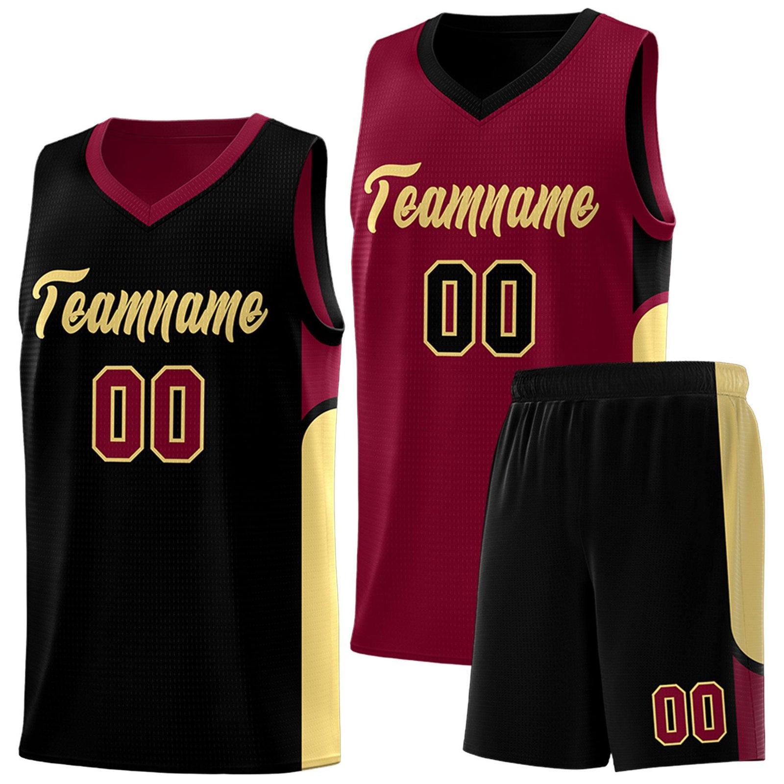 Custom Crimson Black Side U-shaped Patttern Double Side Sports Uniform Basketball Jersey