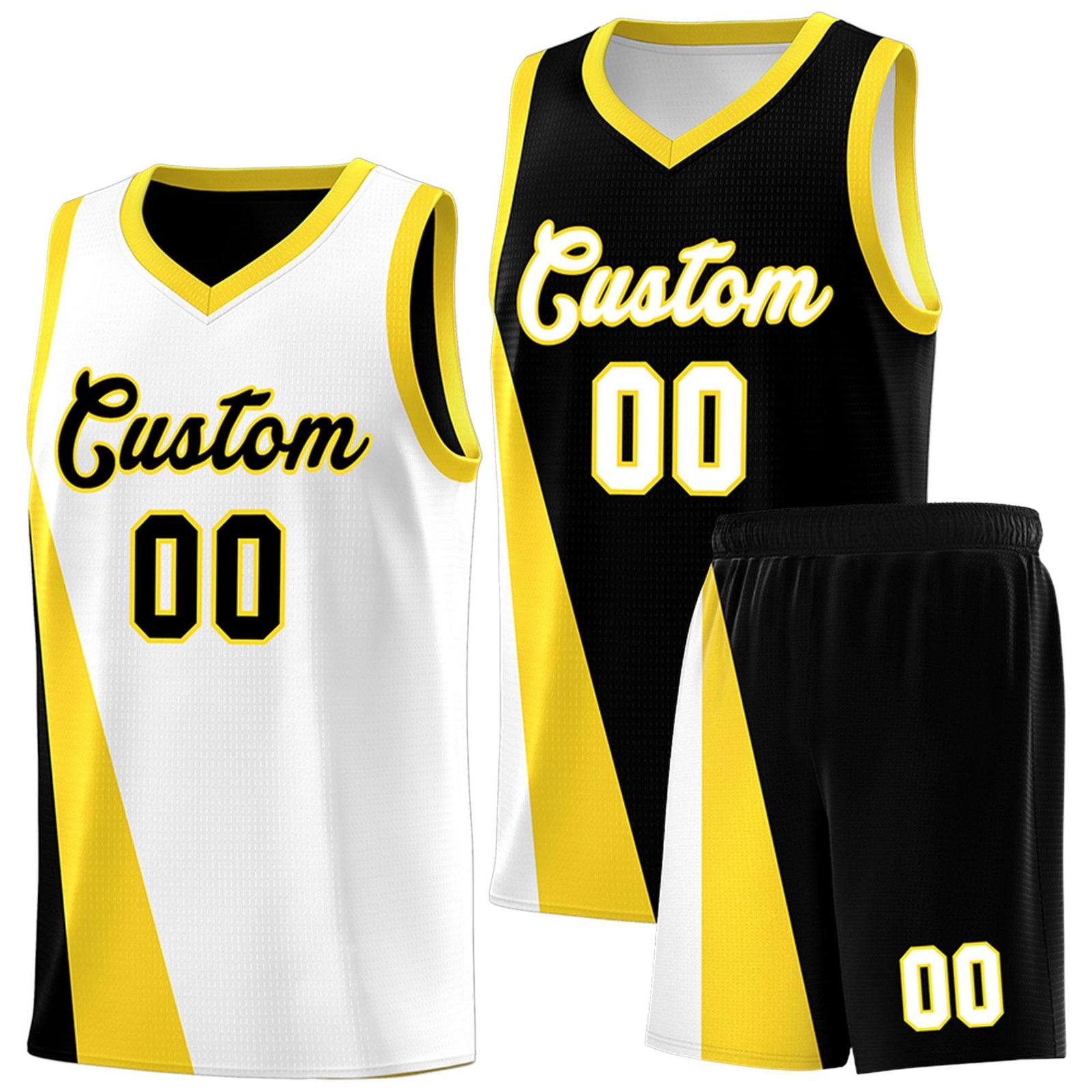 Custom White Black Slanting Two Lines Color Block Sports Uniform Basketball Jersey