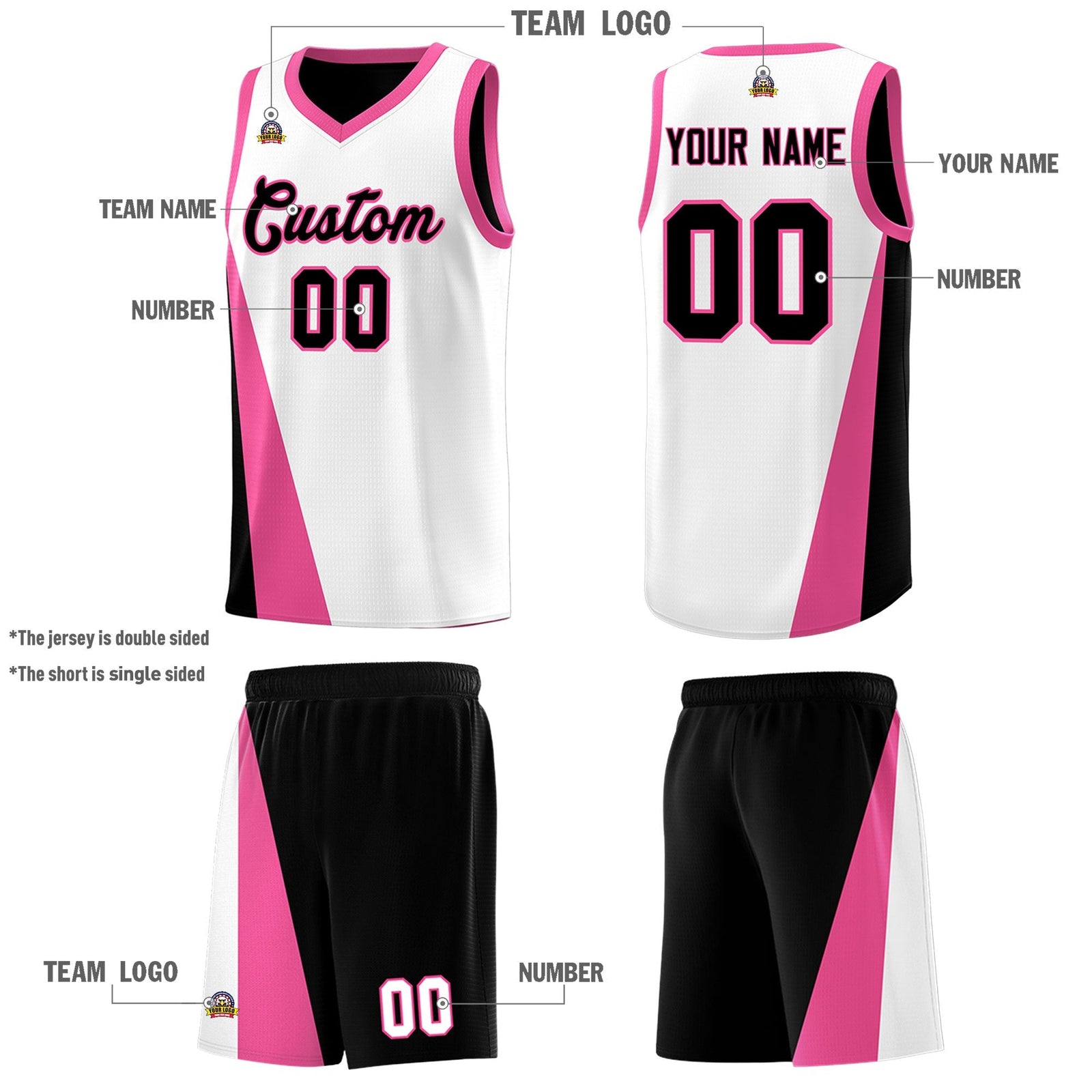 Custom White Black Slanting Two Lines Color Block Sports Uniform Basketball Jersey