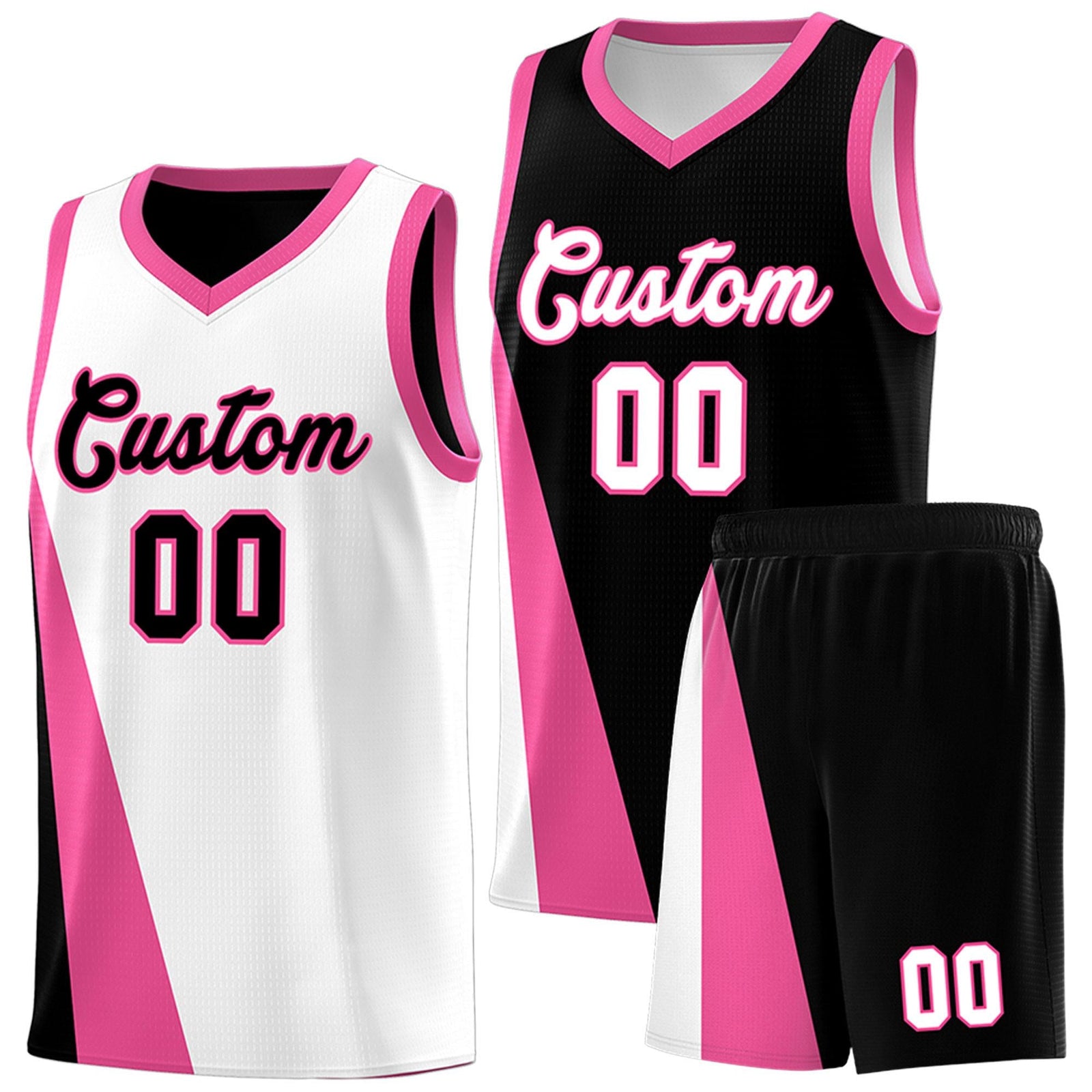 Custom White Black Slanting Two Lines Color Block Sports Uniform Basketball Jersey