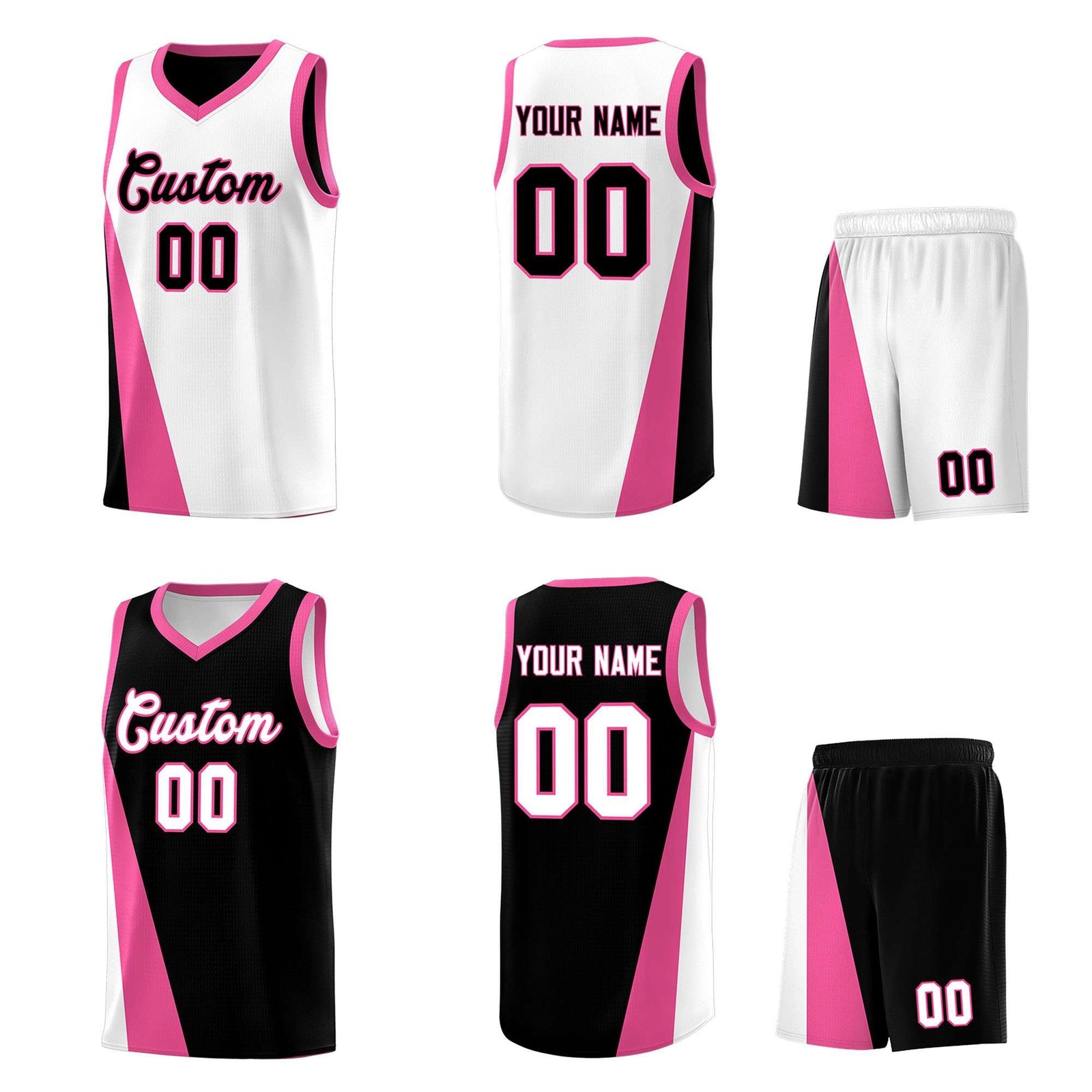 Custom White Black Slanting Two Lines Color Block Sports Uniform Basketball Jersey
