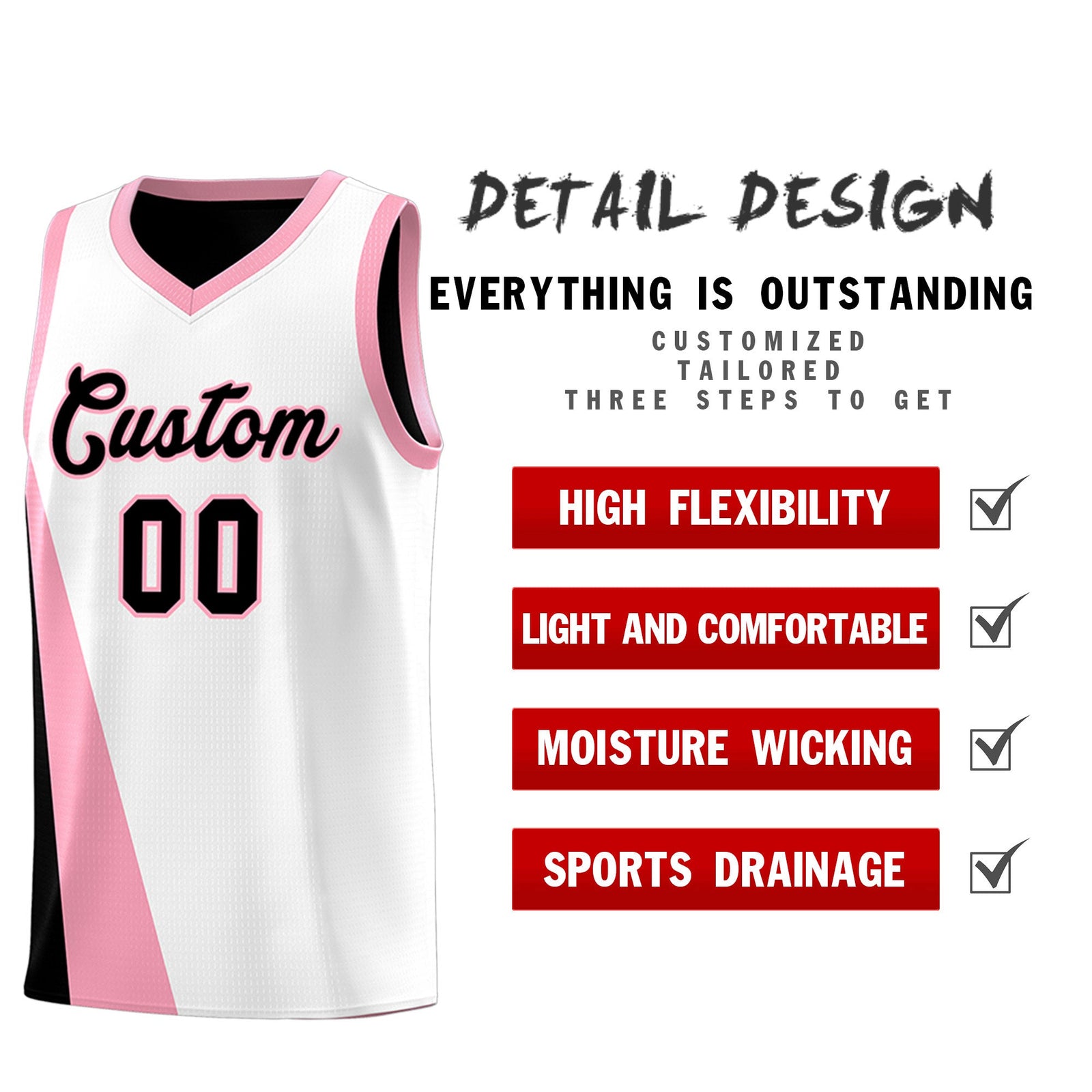 Custom White Black Slanting Two Lines Color Block Sports Uniform Basketball Jersey