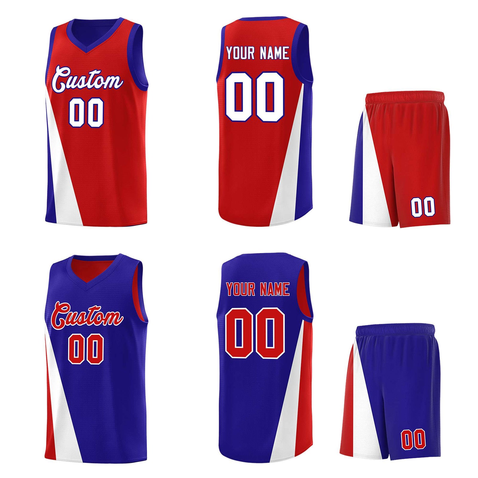 Custom Red Royal Slanting Two Lines Color Block Sports Uniform Basketball Jersey