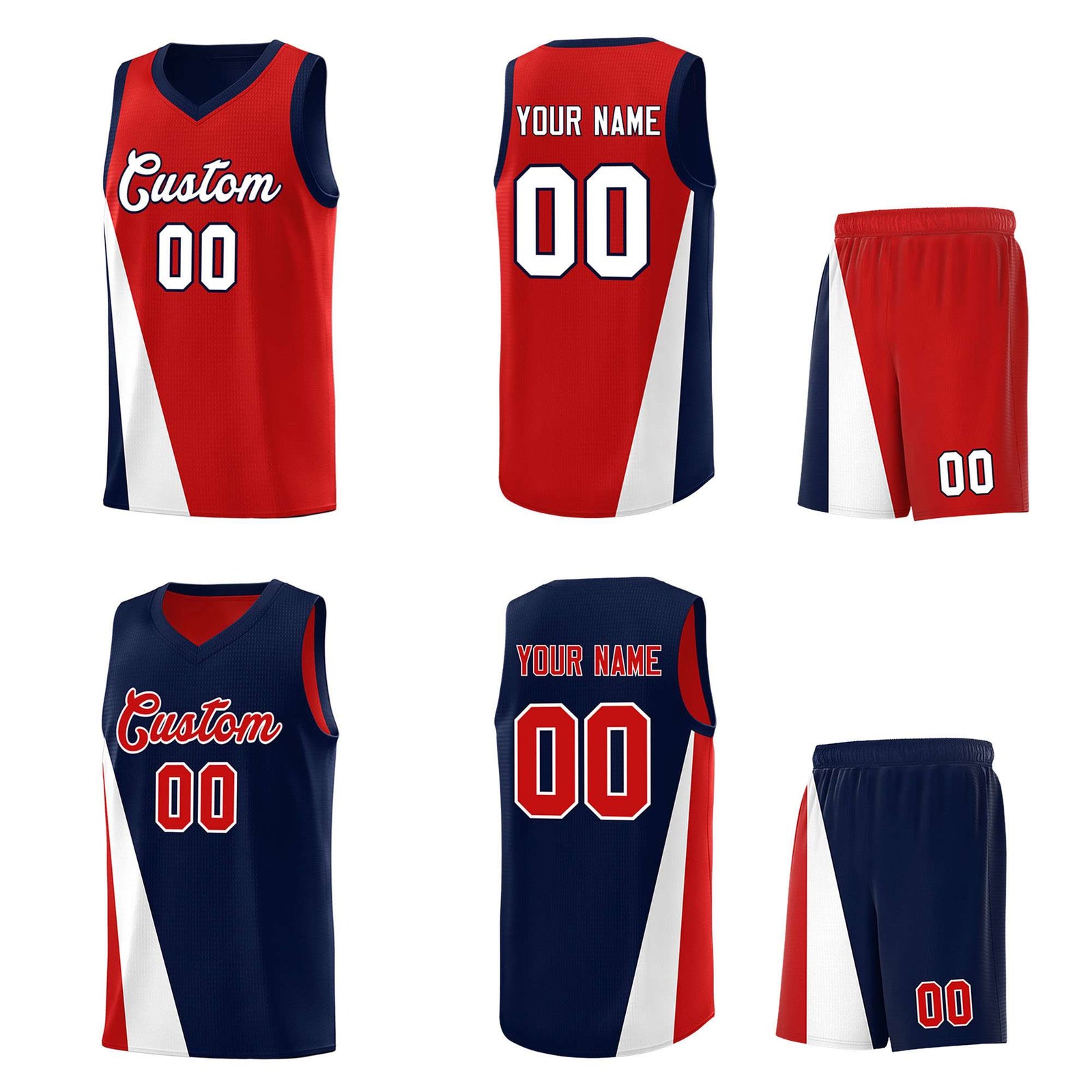 Custom Red Navy Slanting Two Lines Color Block Sports Uniform Basketball Jersey