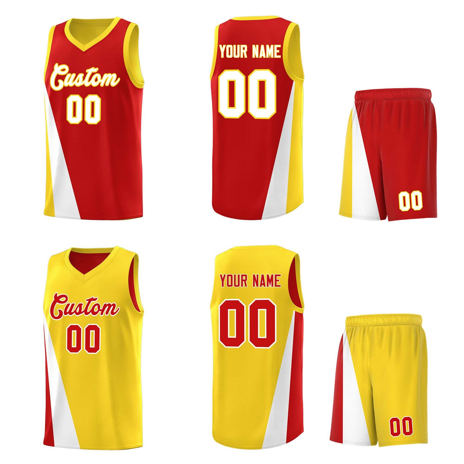 Custom Red Gold Slanting Two Lines Color Block Sports Uniform Basketball Jersey
