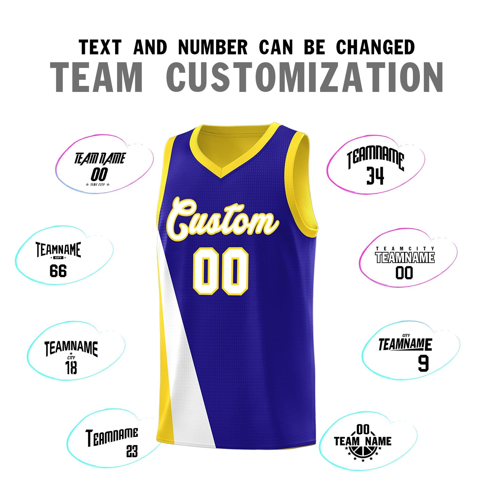 Custom Royal Gold Slanting Two Lines Color Block Sports Uniform Basketball Jersey
