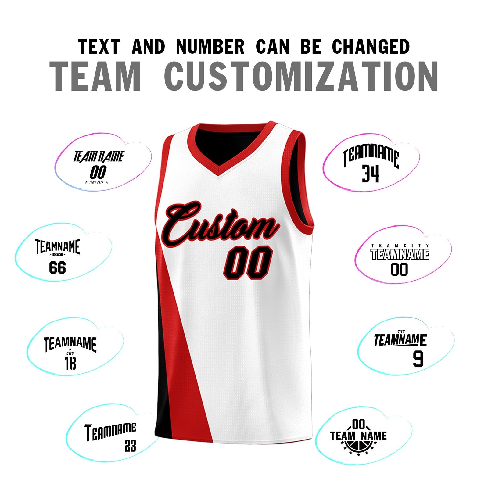 Custom White Black Slanting Two Lines Color Block Sports Uniform Basketball Jersey