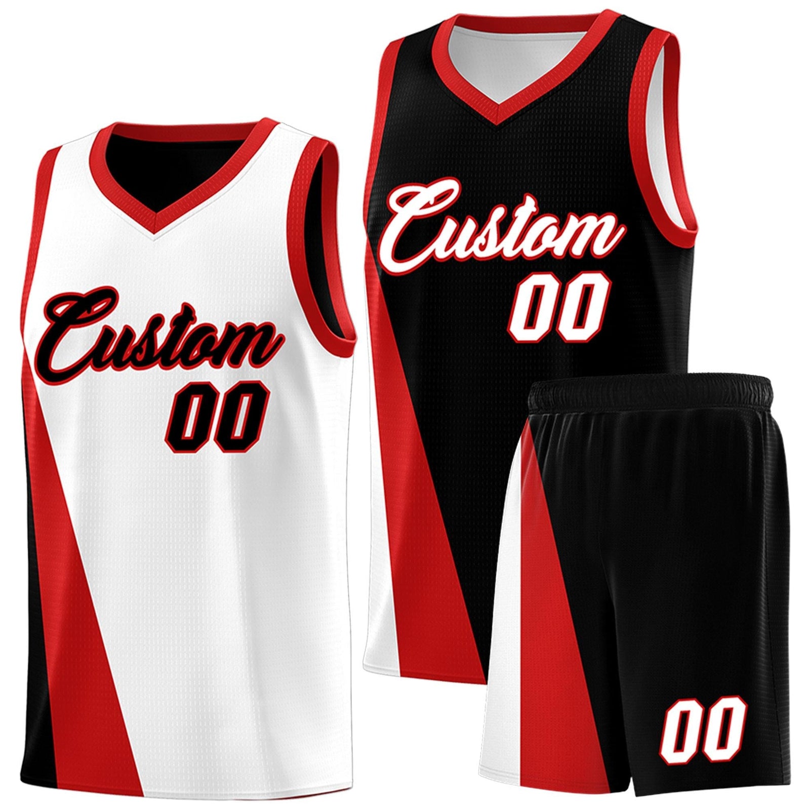 Custom White Black Slanting Two Lines Color Block Sports Uniform Basketball Jersey
