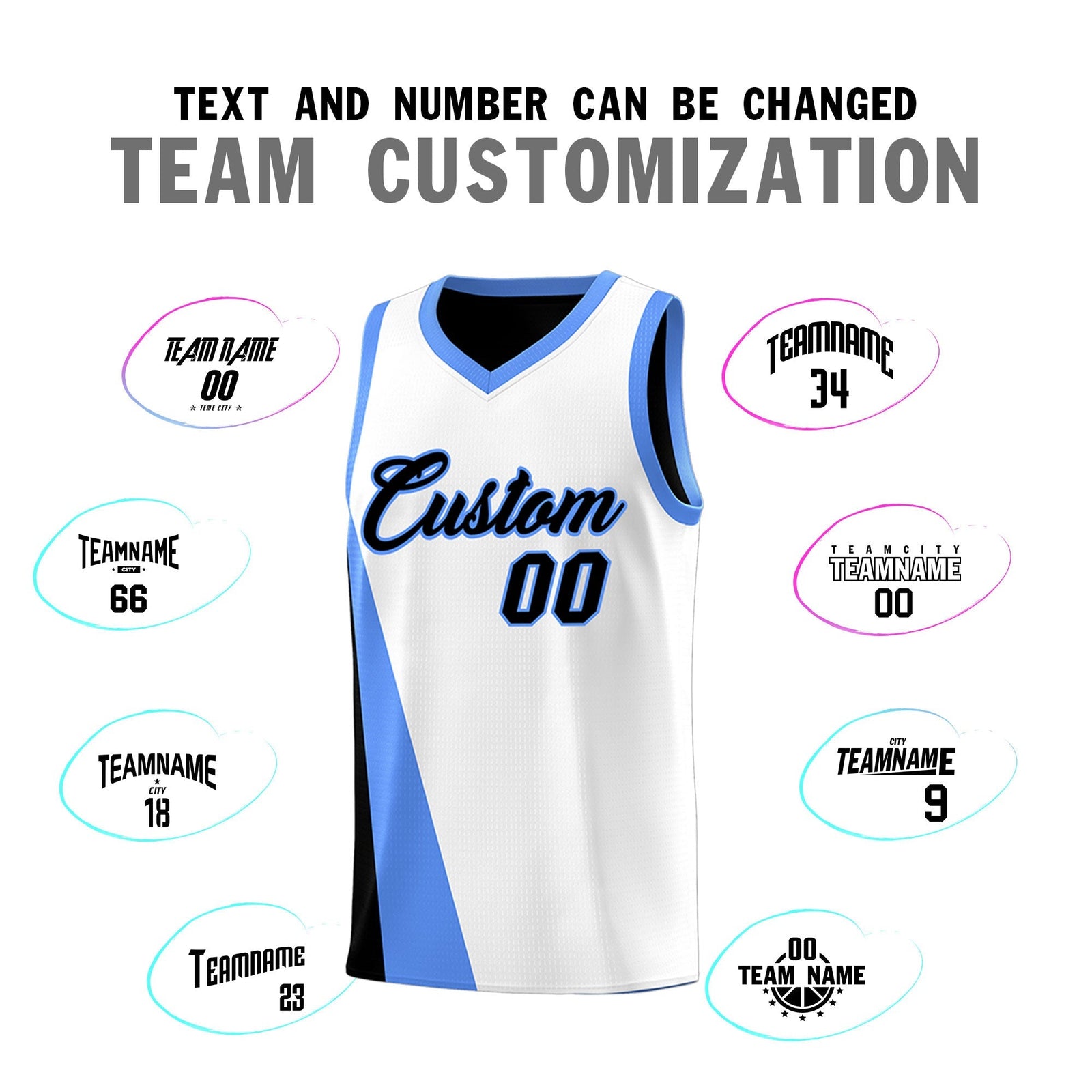 Custom White Black Slanting Two Lines Color Block Sports Uniform Basketball Jersey