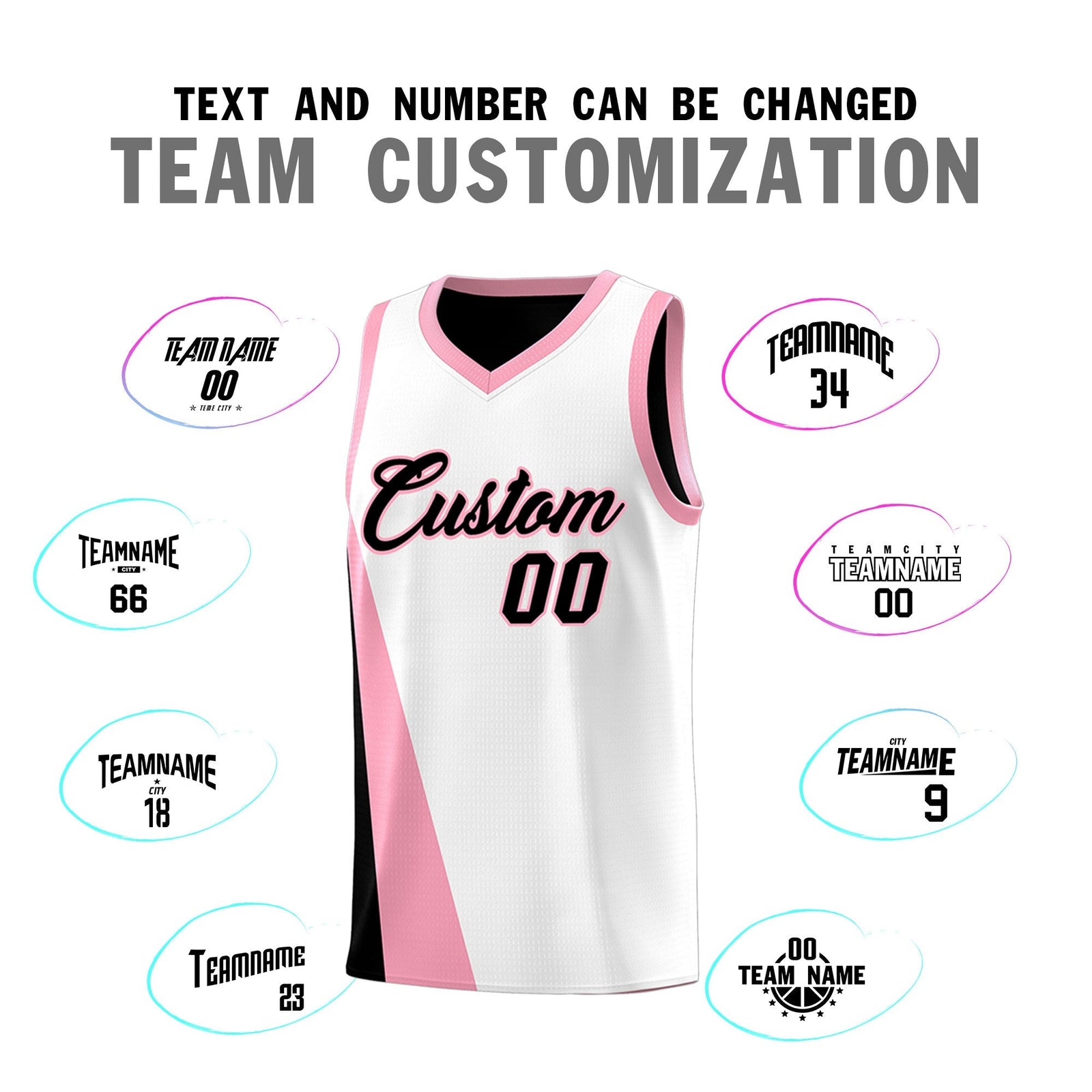 Custom White Black Slanting Two Lines Color Block Sports Uniform Basketball Jersey