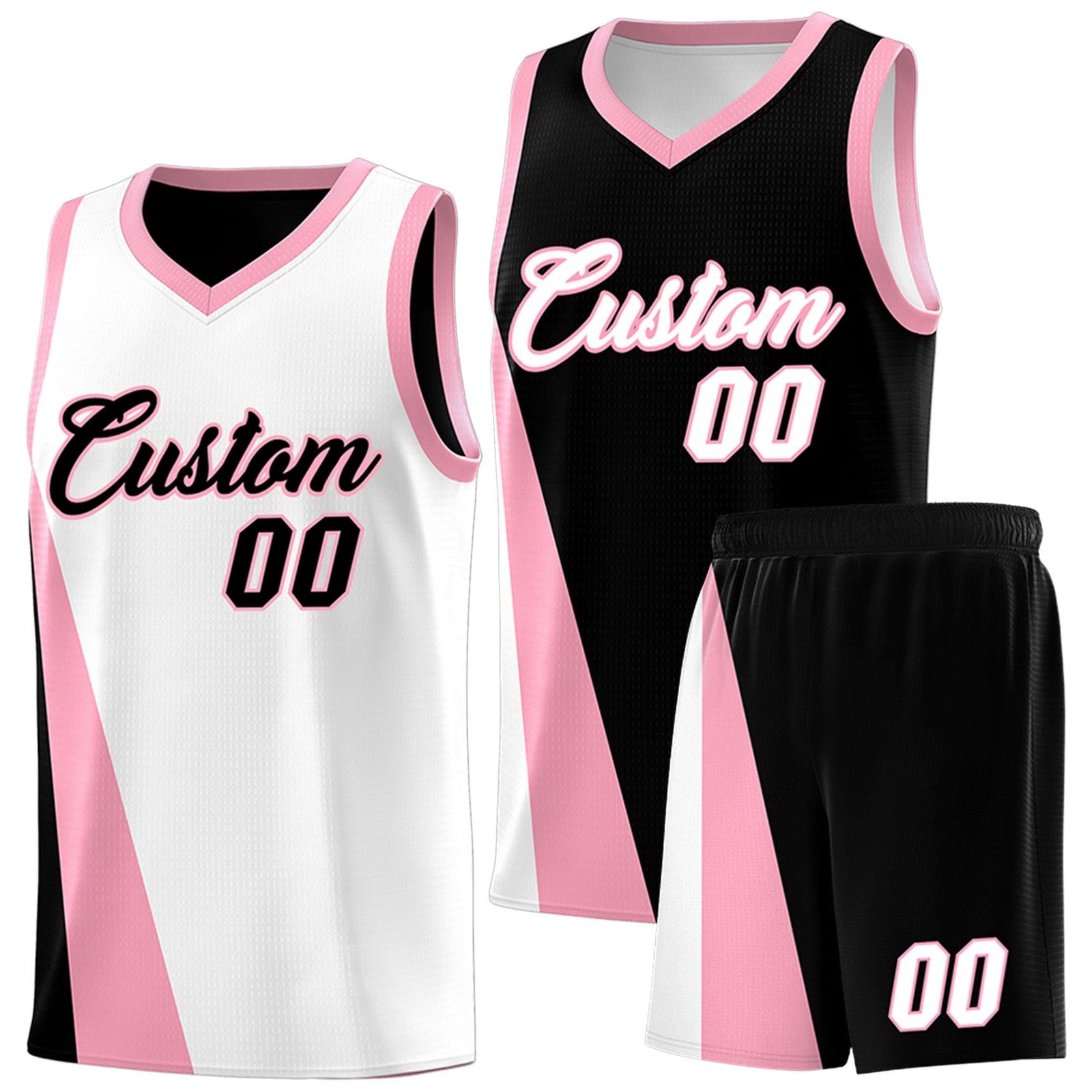 Custom White Black Slanting Two Lines Color Block Sports Uniform Basketball Jersey