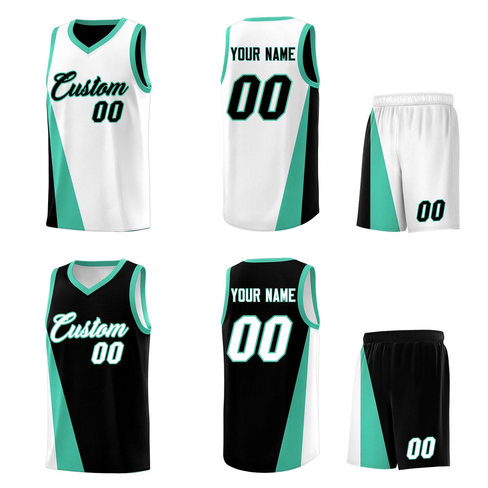 Custom White Black Slanting Two Lines Color Block Sports Uniform Basketball Jersey