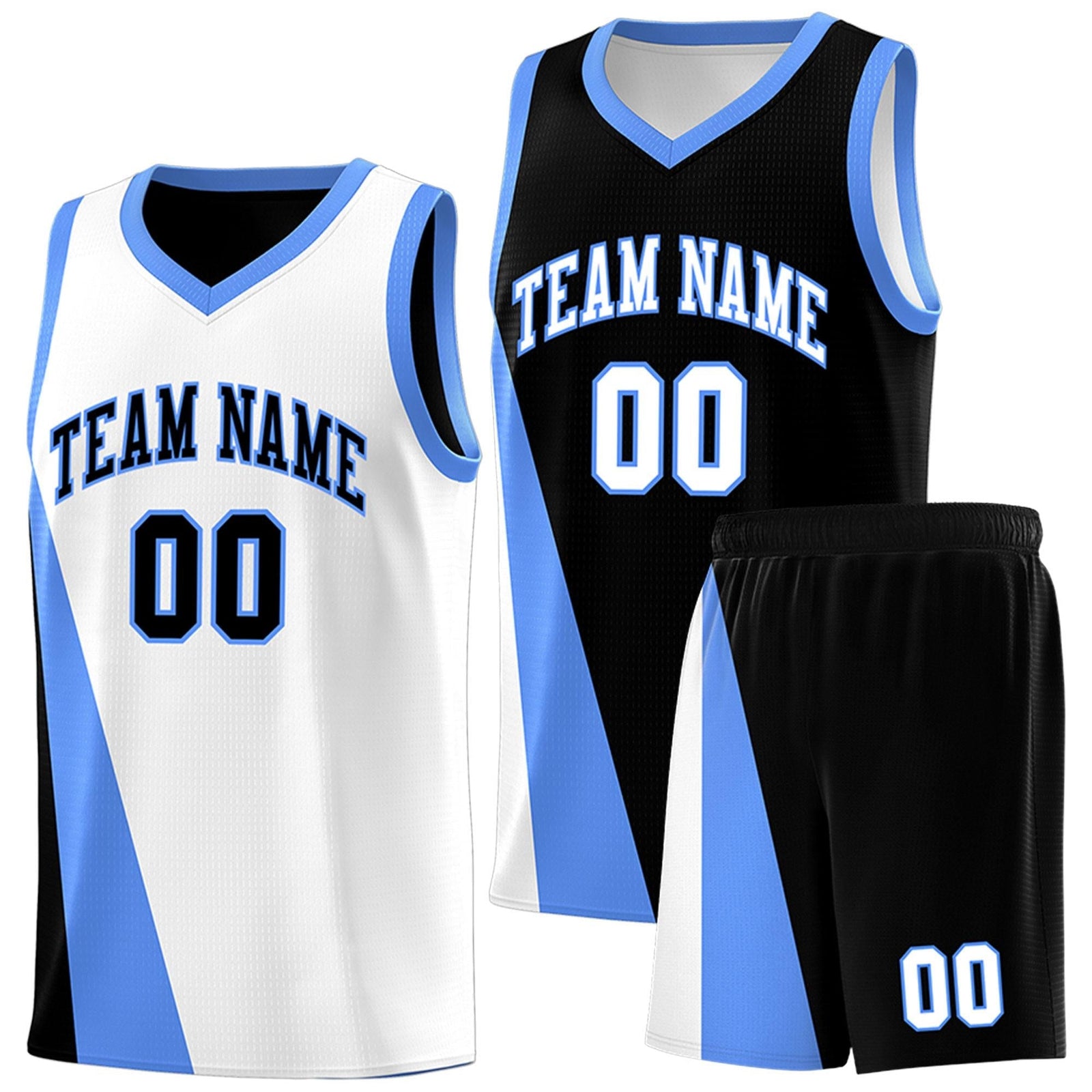 Custom White Black Slanting Two Lines Color Block Sports Uniform Basketball Jersey