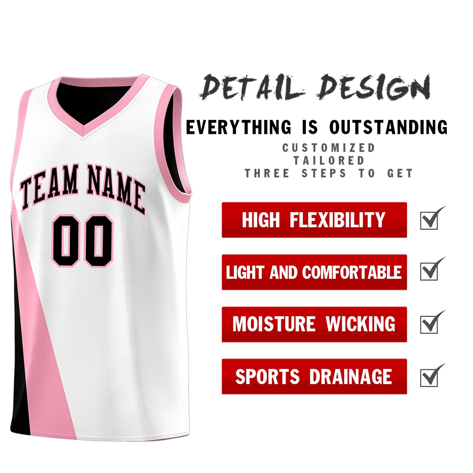 Custom White Black Slanting Two Lines Color Block Sports Uniform Basketball Jersey