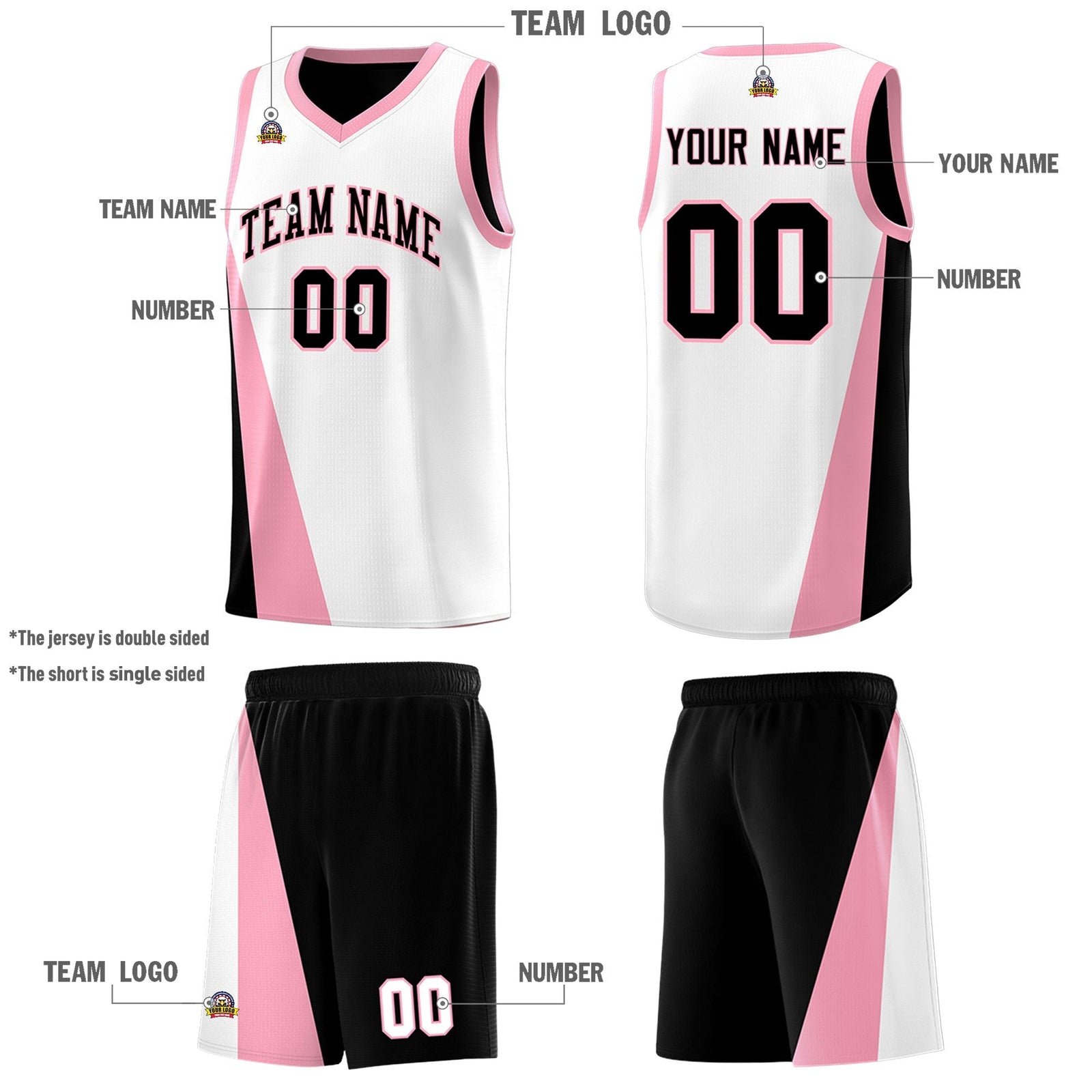Custom White Black Slanting Two Lines Color Block Sports Uniform Basketball Jersey