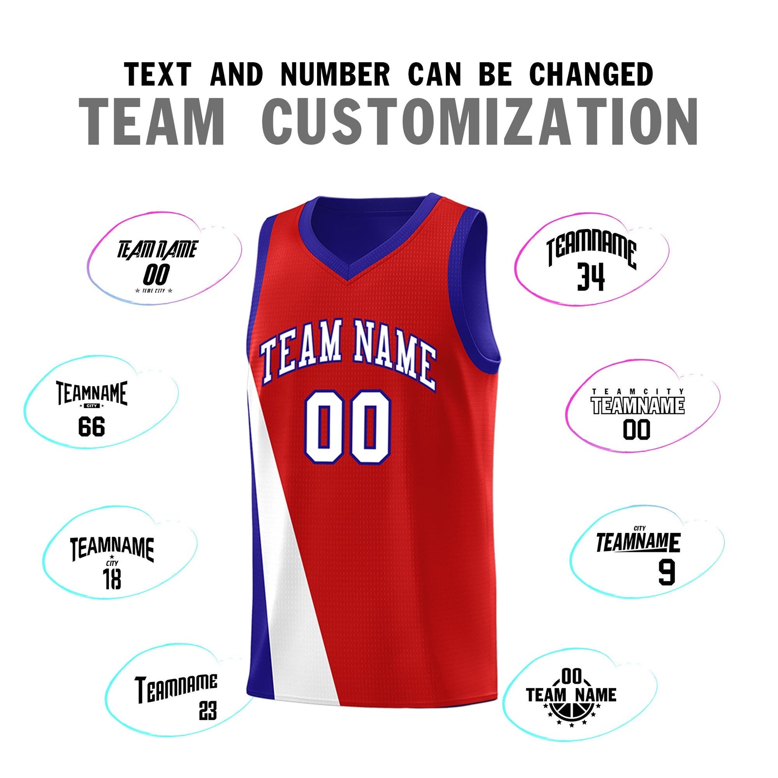 Custom Red Royal Slanting Two Lines Color Block Sports Uniform Basketball Jersey