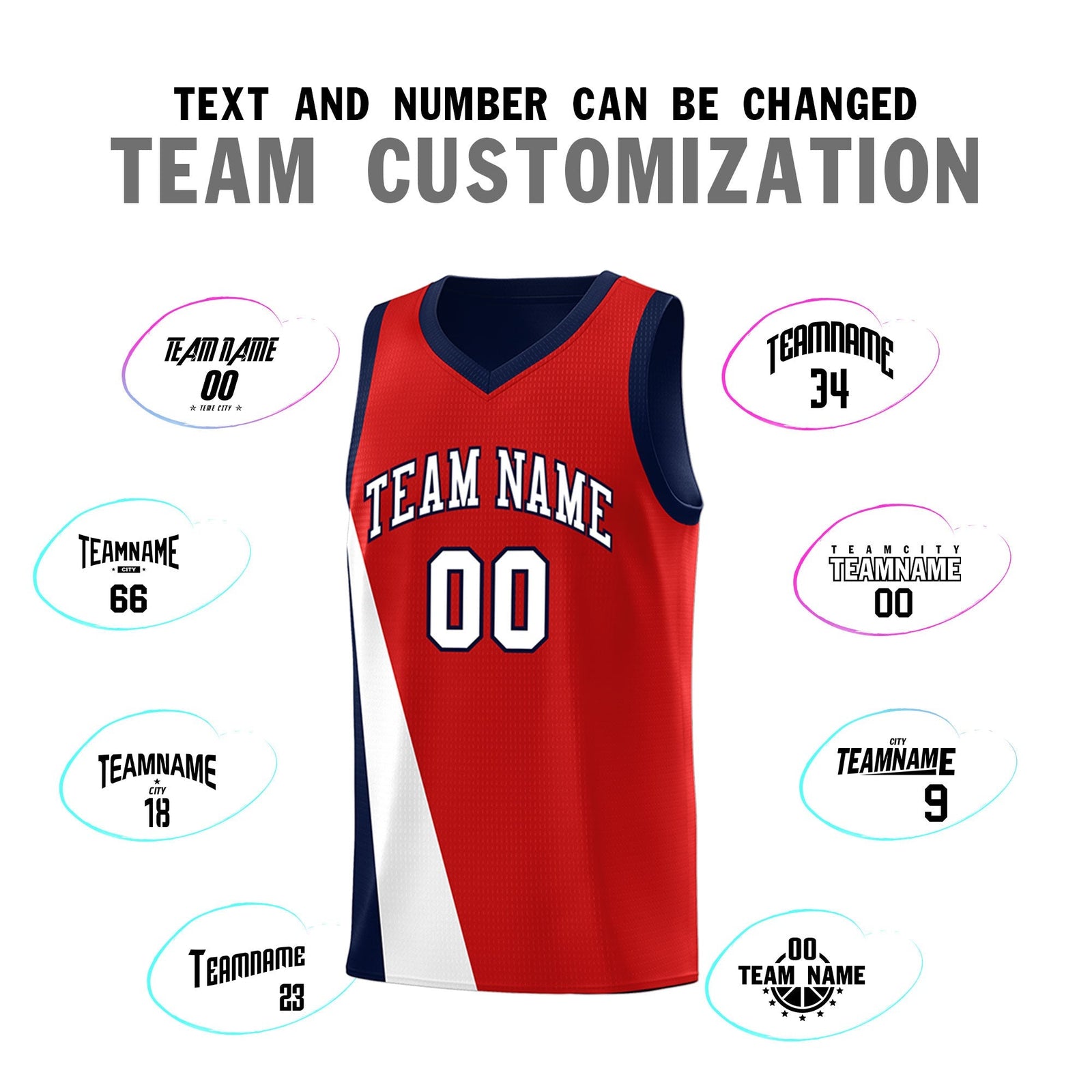 Custom Red Navy Slanting Two Lines Color Block Sports Uniform Basketball Jersey