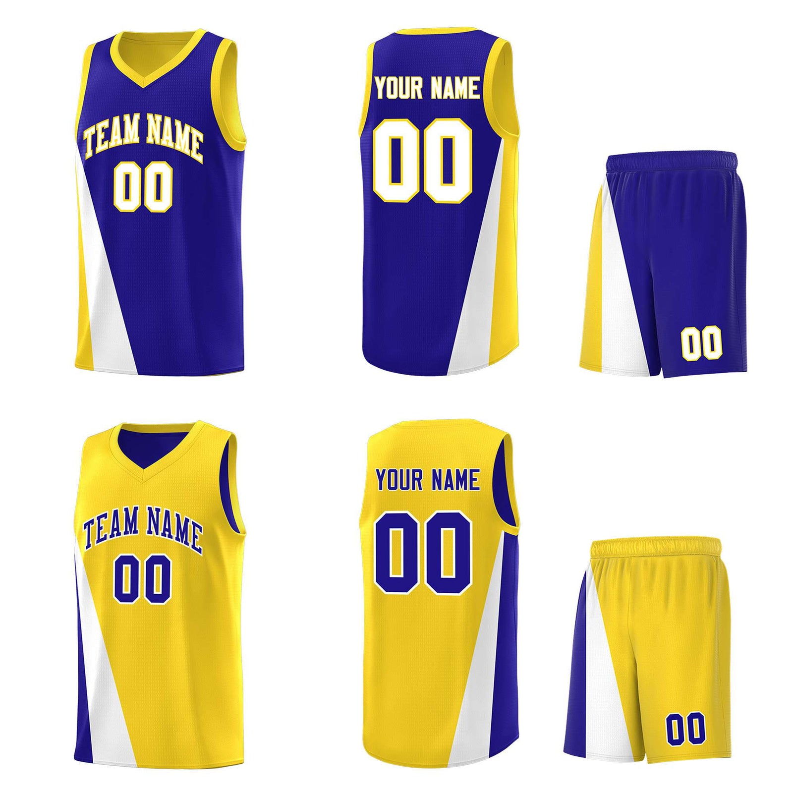 Custom Royal Gold Slanting Two Lines Color Block Sports Uniform Basketball Jersey