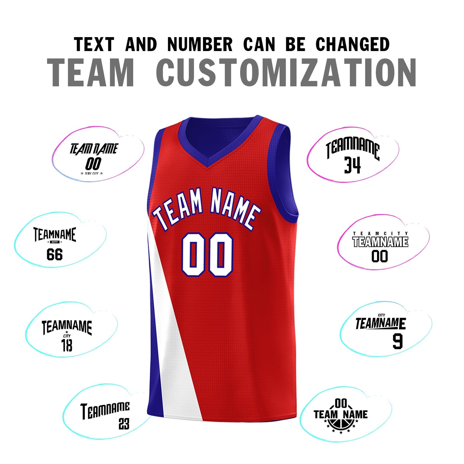 Custom Red Royal Slanting Two Lines Color Block Sports Uniform Basketball Jersey