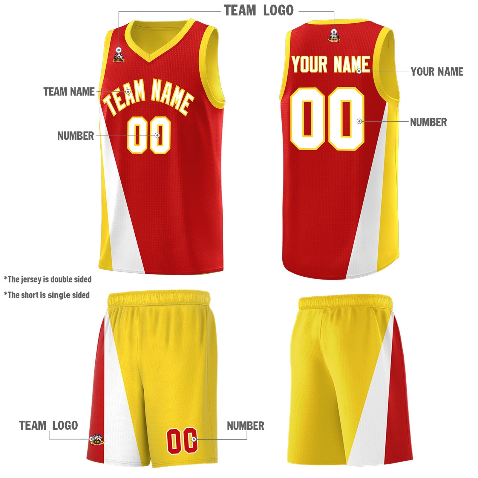 Custom Red Gold Slanting Two Lines Color Block Sports Uniform Basketball Jersey