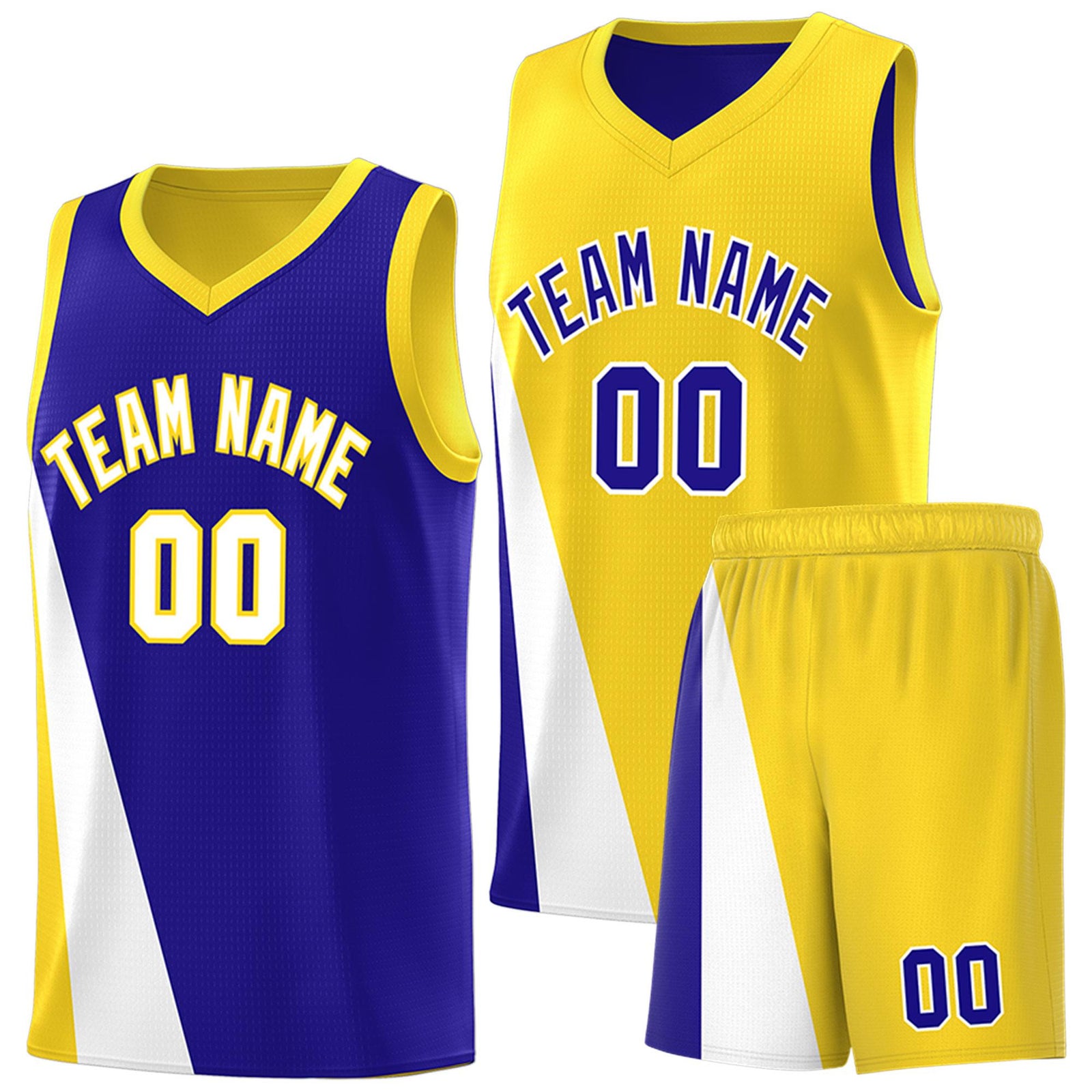Custom Royal Gold Slanting Two Lines Color Block Sports Uniform Basketball Jersey