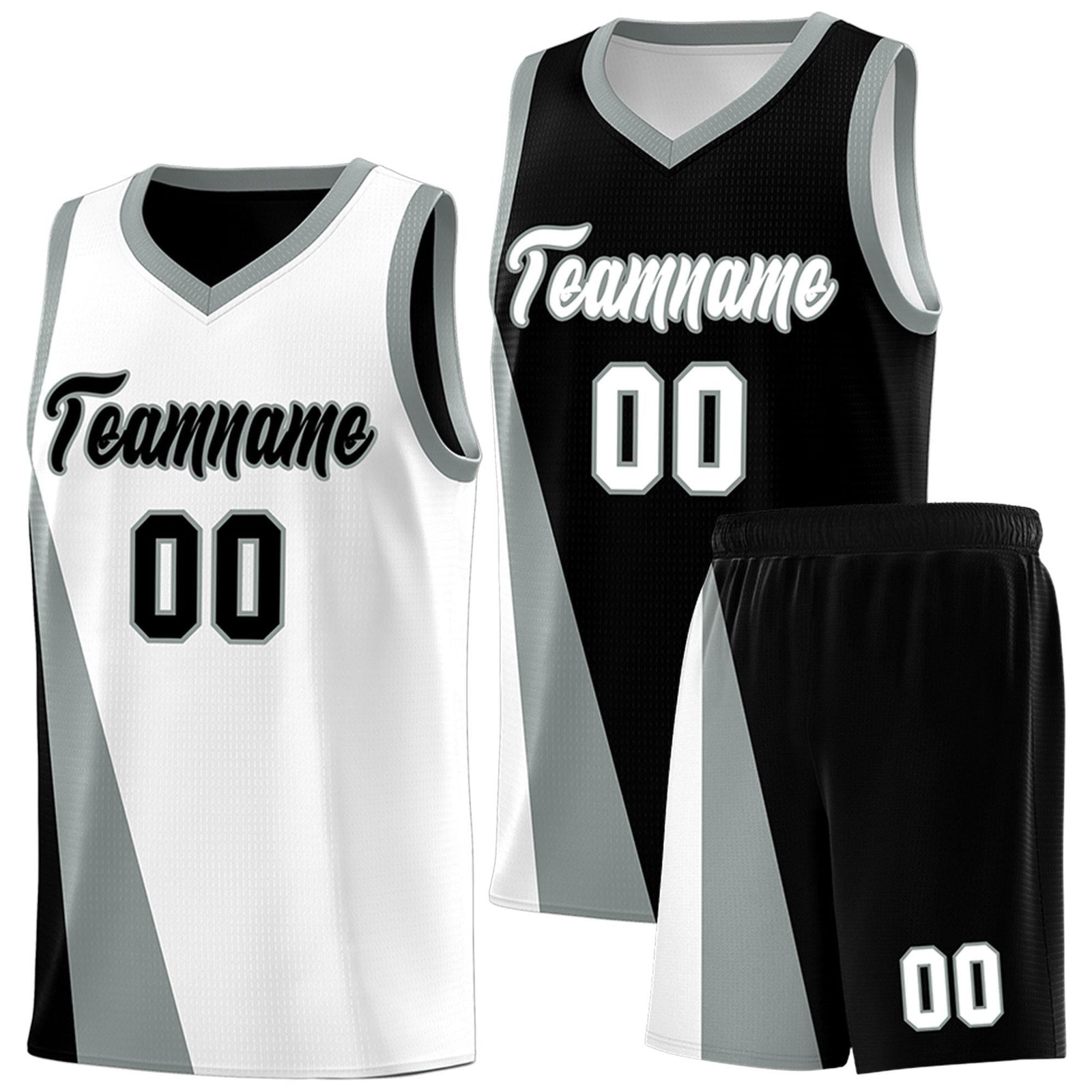 Custom White Black Slanting Two Lines Color Block Sports Uniform Basketball Jersey