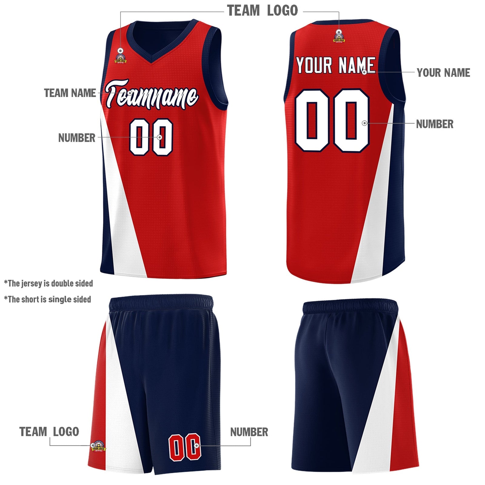 Custom Red Navy Slanting Two Lines Color Block Sports Uniform Basketball Jersey