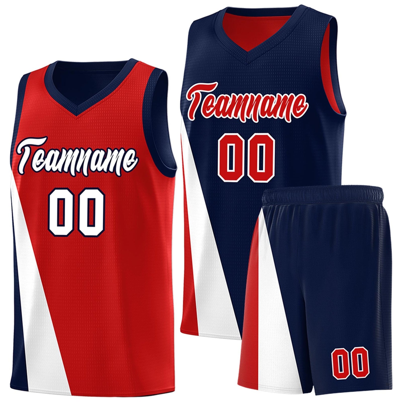 Custom Red Navy Slanting Two Lines Color Block Sports Uniform Basketball Jersey