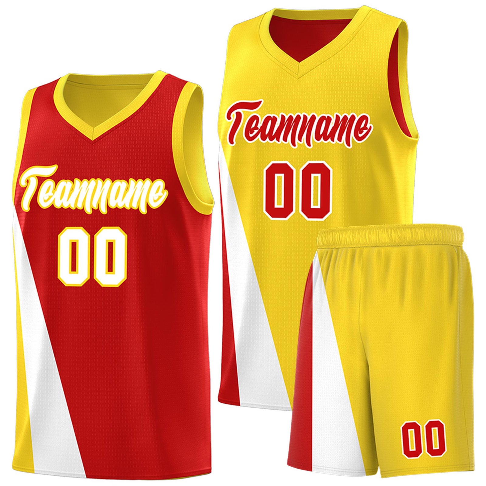 Custom Red Gold Slanting Two Lines Color Block Sports Uniform Basketball Jersey