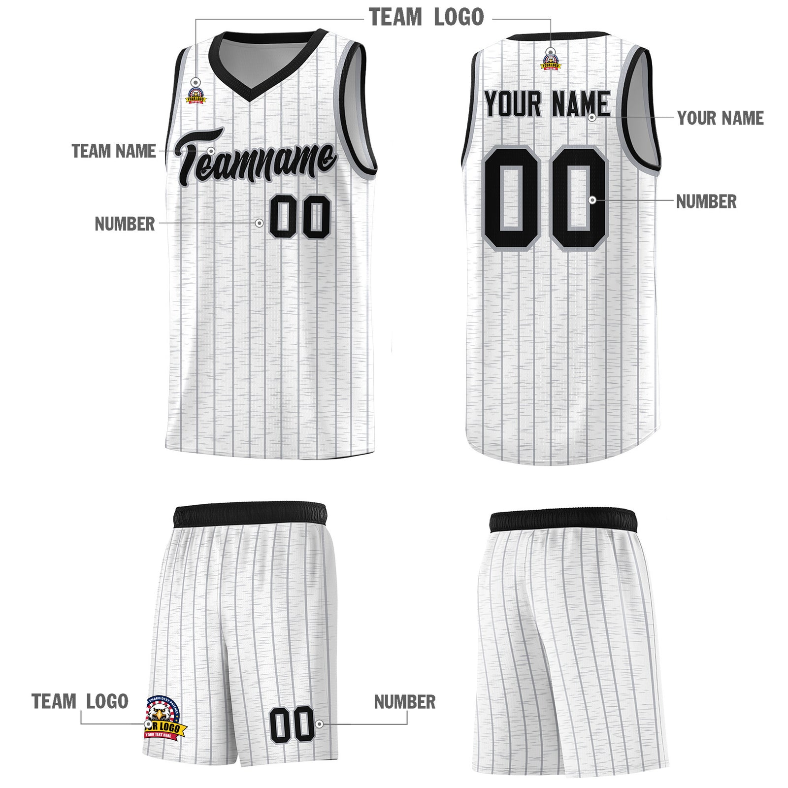 Custom White Custom Gray Pinstripe Retro Sets Uniform Basketball Jersey