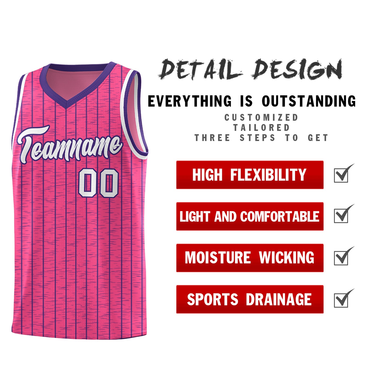 Custom Pink Custom Gray Pinstripe Retro Sets Uniform Basketball Jersey