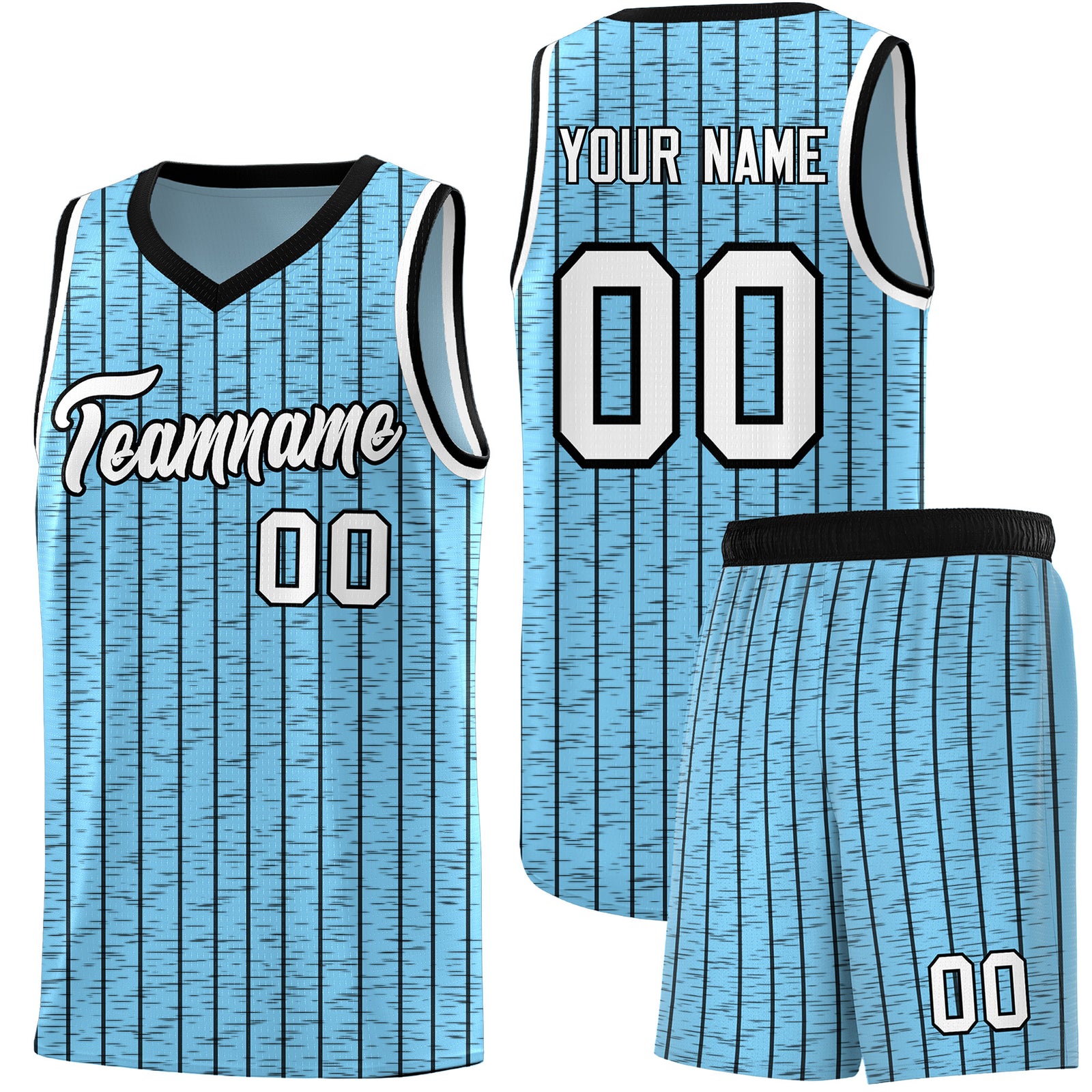 Custom Light Blue Custom Gray Pinstripe Retro Sets Uniform Basketball Jersey