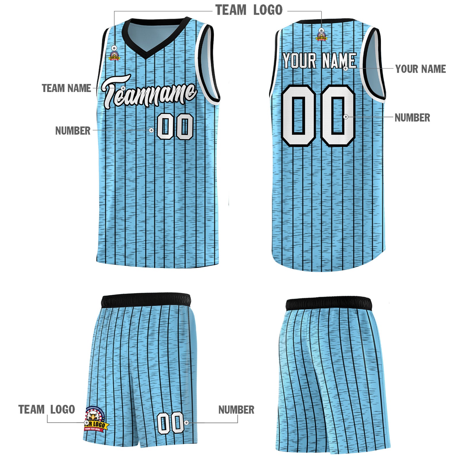 Custom Light Blue Custom Gray Pinstripe Retro Sets Uniform Basketball Jersey