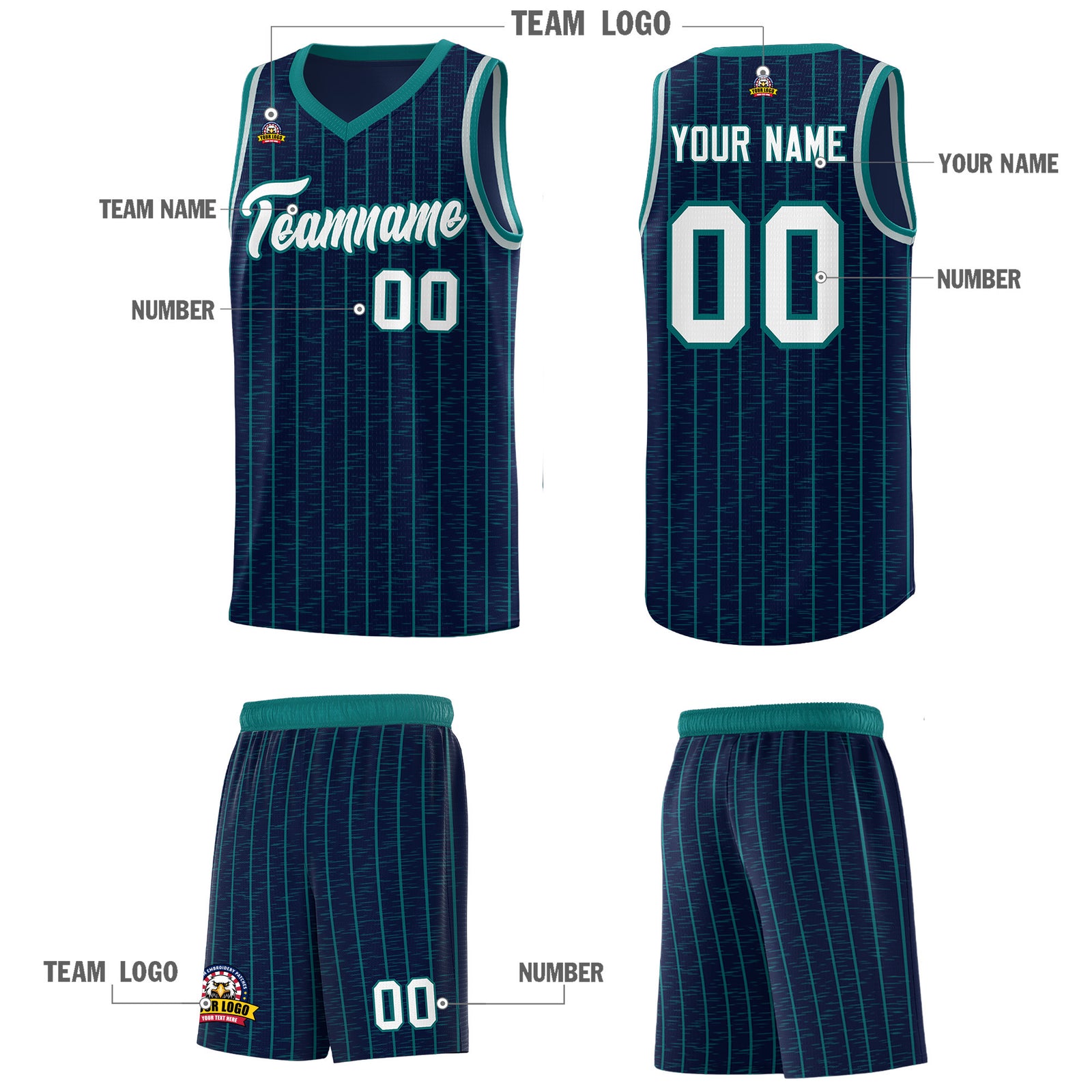 Custom Navy Custom Gray Pinstripe Retro Sets Uniform Basketball Jersey