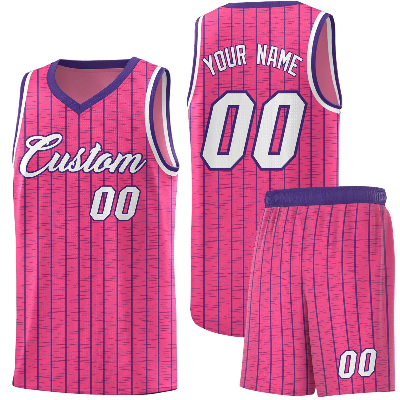 Custom Pink Custom Gray Pinstripe Retro Sets Uniform Basketball Jersey