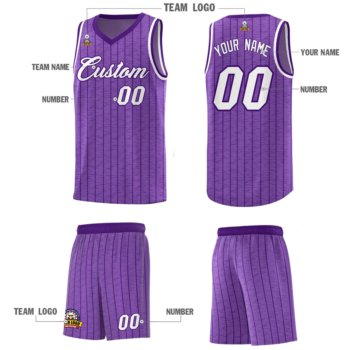 Custom Light Purple Custom Gray Pinstripe Retro Sets Uniform Basketball Jersey