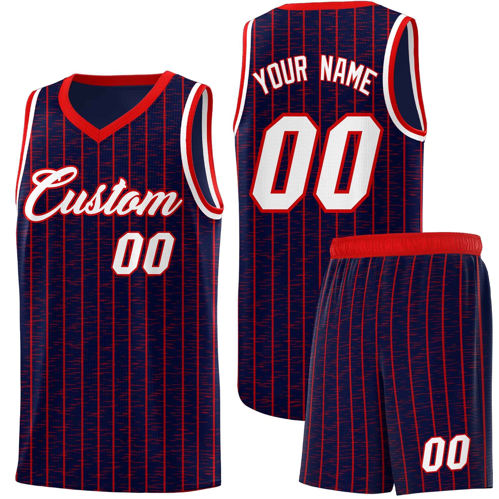 Custom Navy Custom Gray Pinstripe Retro Sets Uniform Basketball Jersey