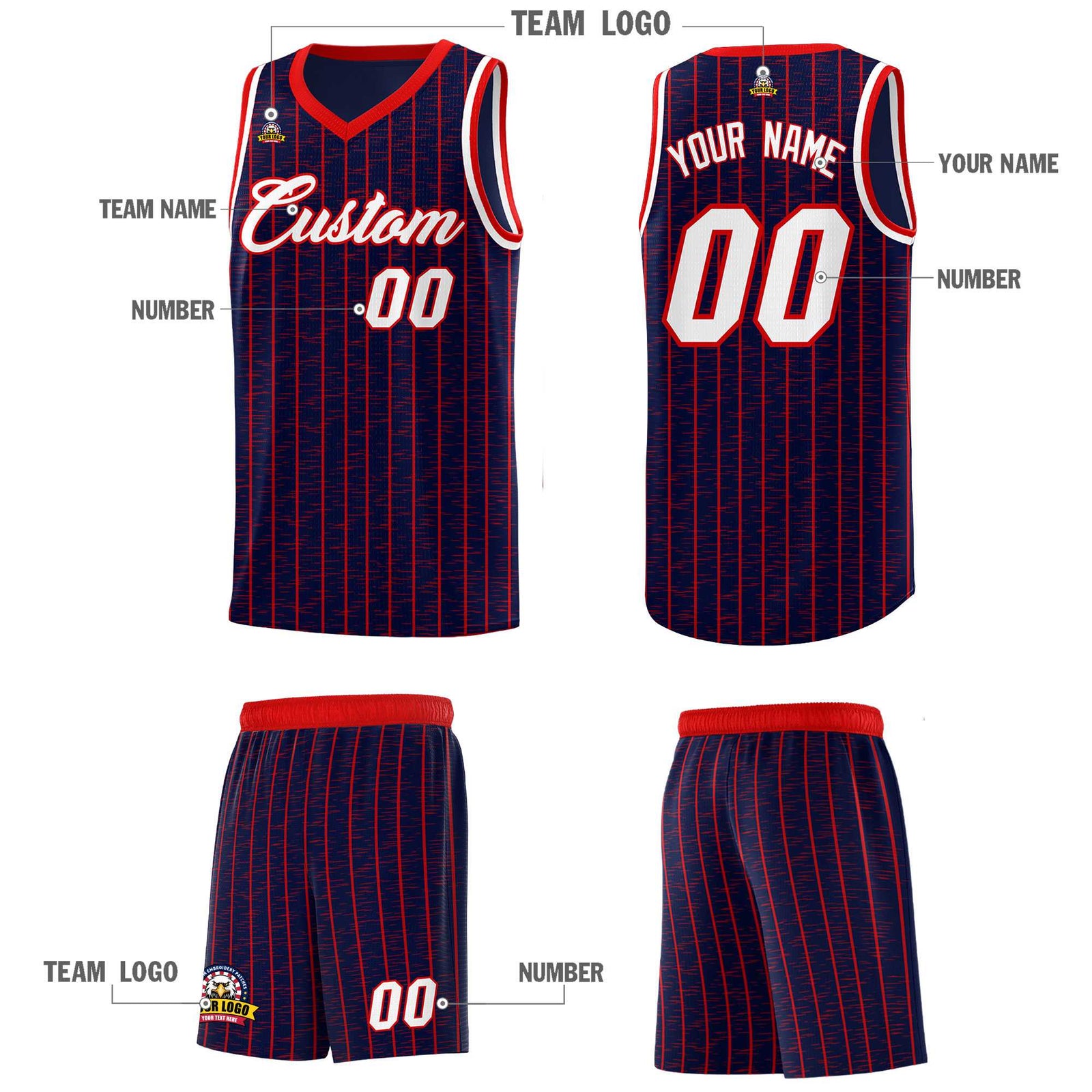 Custom Navy Custom Gray Pinstripe Retro Sets Uniform Basketball Jersey
