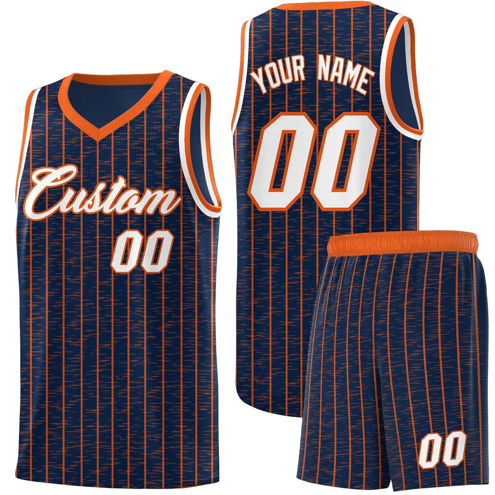 Custom Navy Custom Gray Pinstripe Retro Sets Uniform Basketball Jersey