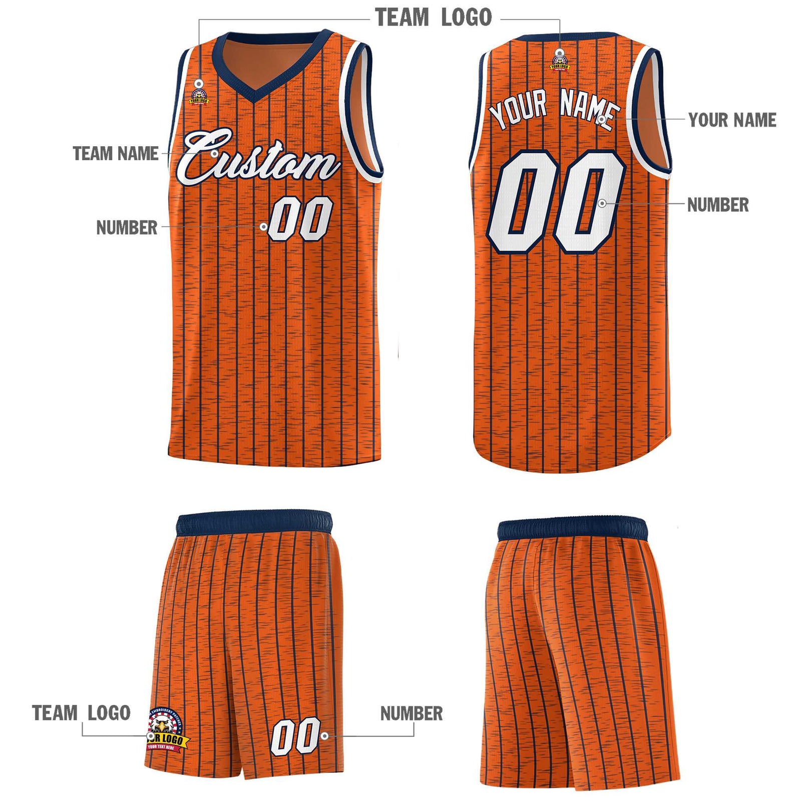 Custom Orange Custom Gray Pinstripe Retro Sets Uniform Basketball Jersey