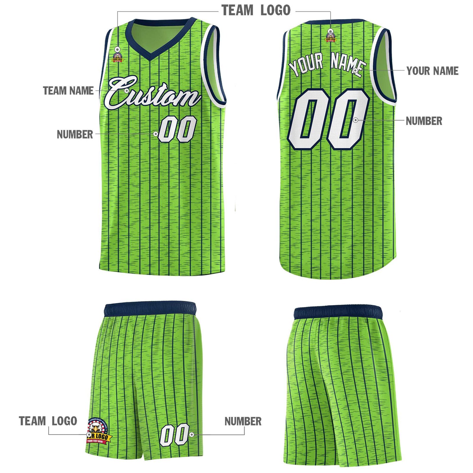 Custom Fluorescent Green Custom Gray Pinstripe Retro Sets Uniform Basketball Jersey
