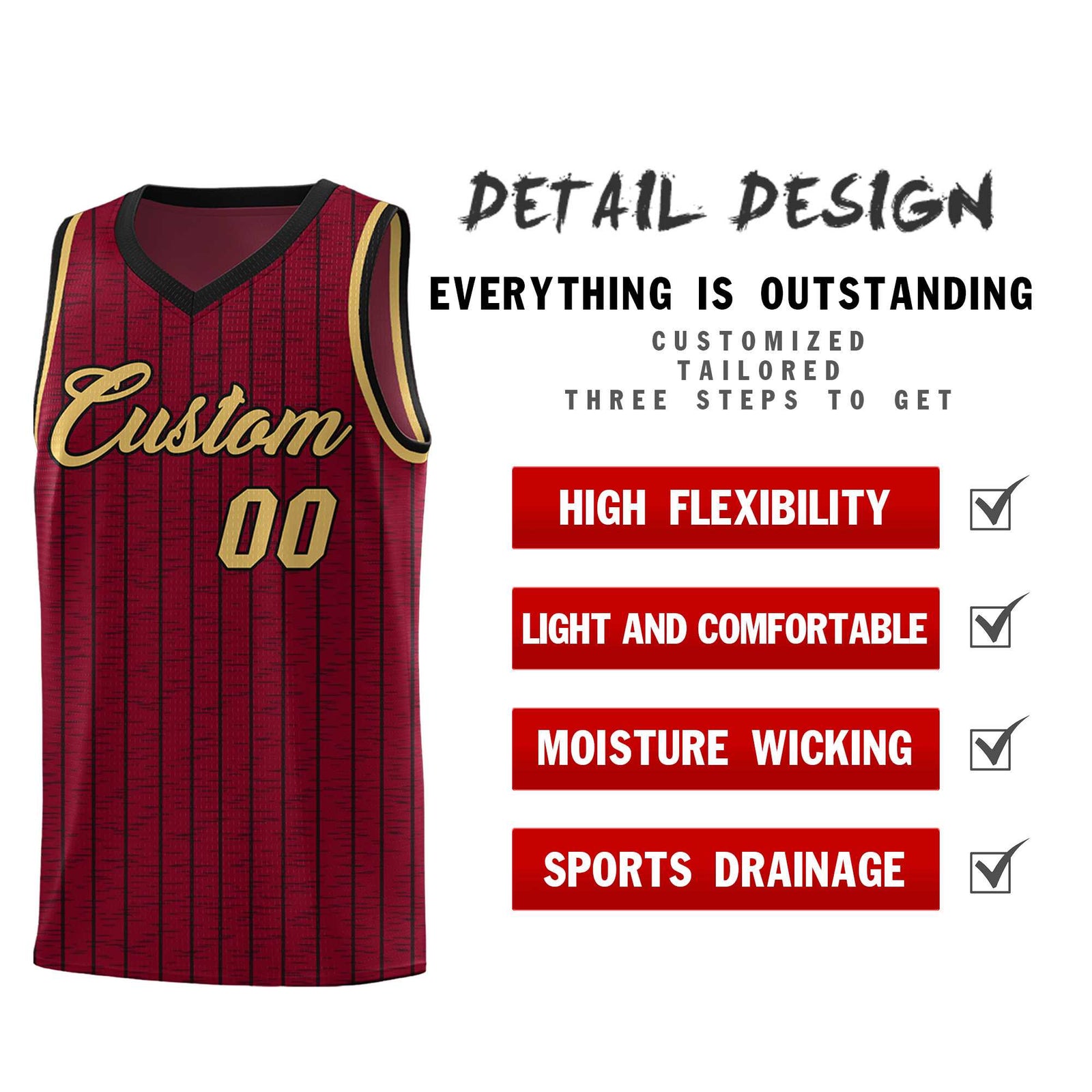 Custom Crimson Custom Gray Pinstripe Retro Sets Uniform Basketball Jersey