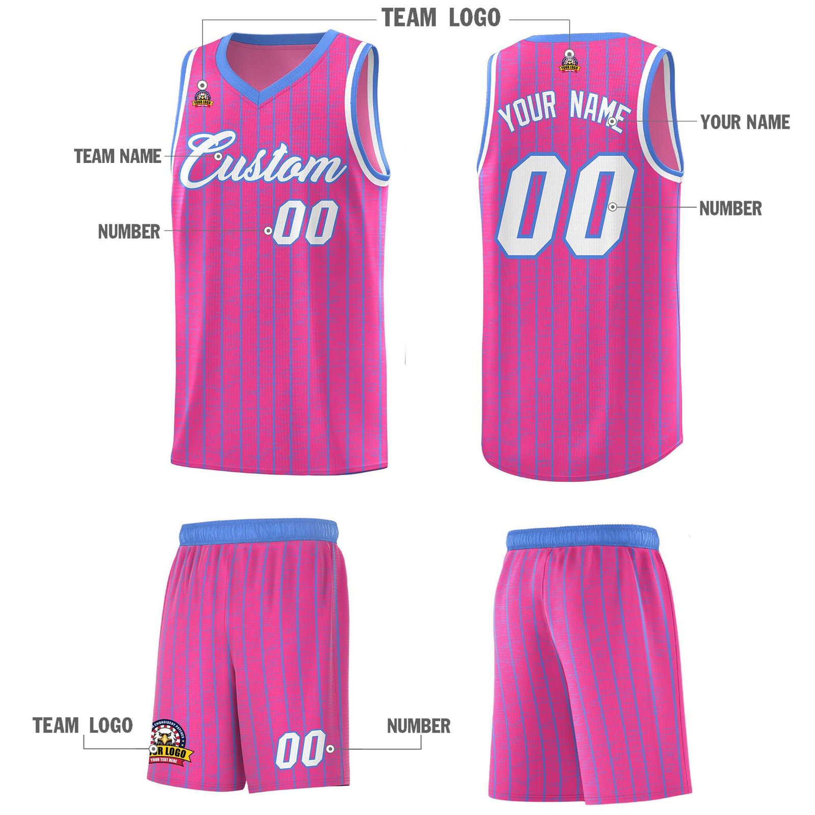 Custom Pink Custom Gray Pinstripe Retro Sets Uniform Basketball Jersey