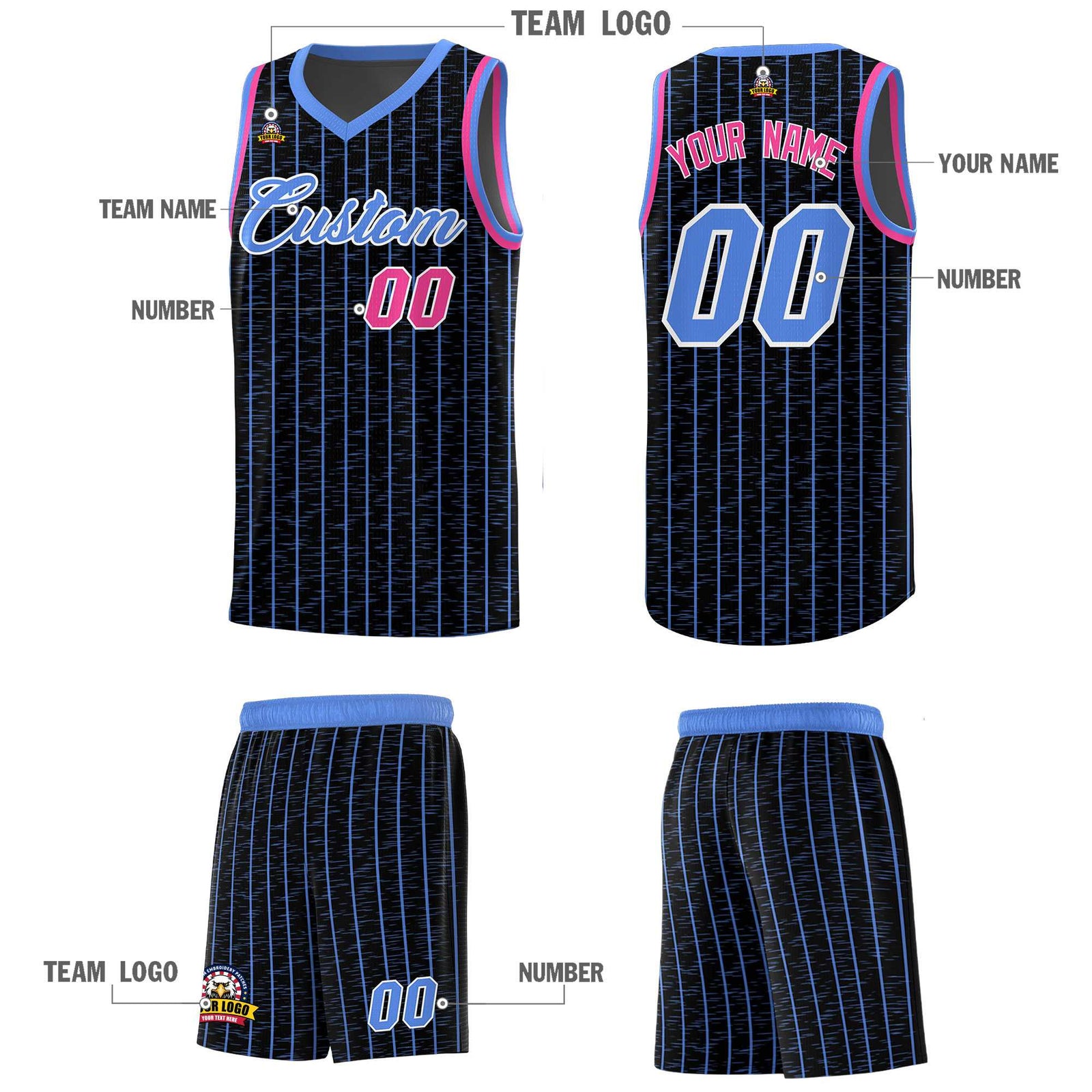 Custom Black Custom Gray Pinstripe Retro Sets Uniform Basketball Jersey