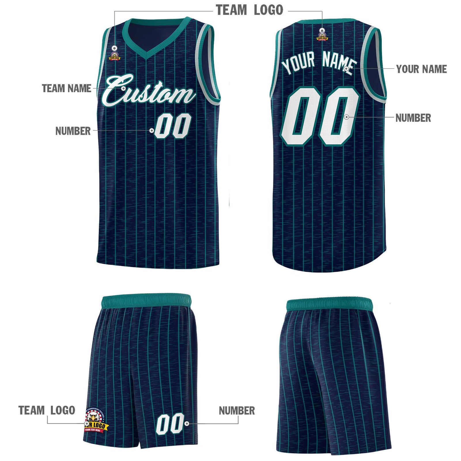 Custom Navy Custom Gray Pinstripe Retro Sets Uniform Basketball Jersey